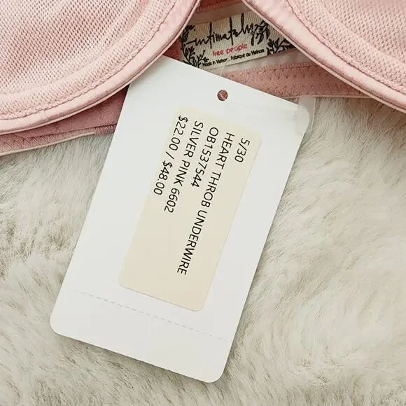 Free People Heart Throb Mesh Underwire Bra Silver Pink Balconette Satin Trim XS - Picture 9 of 9